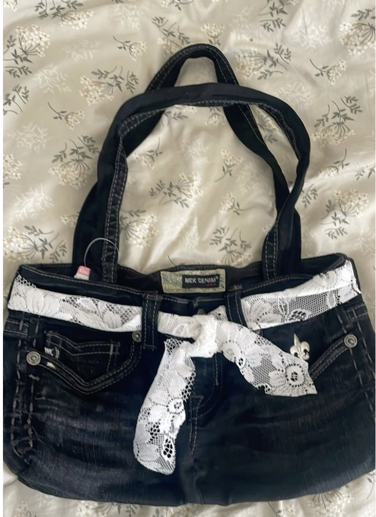 Denim + lace → shoulder bag